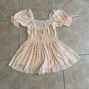 Urban Outfitters Laura Floral Print Ruffle Romper Orange